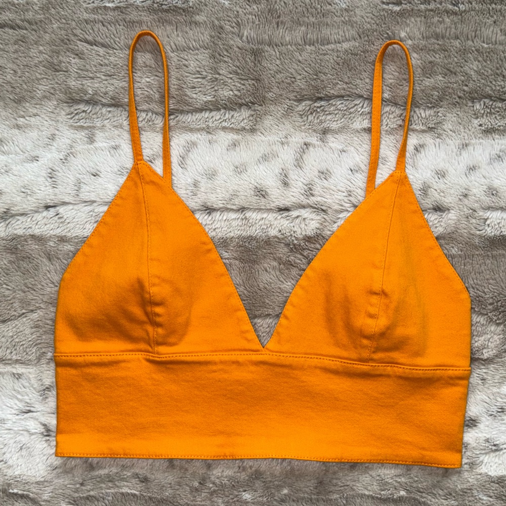 ALICE + OLIVIA Carli Denim Crop Top in Tangerine Size 6 - Picture 5 of 16